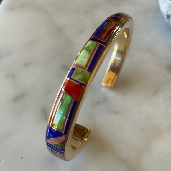 Vintage 14K Zuni Gold Multistone Walley Bracelet - Picture 7 of 16